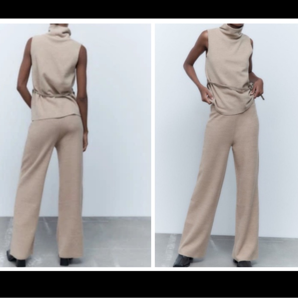 Zara Cream Sleeveless Turtleneck Top